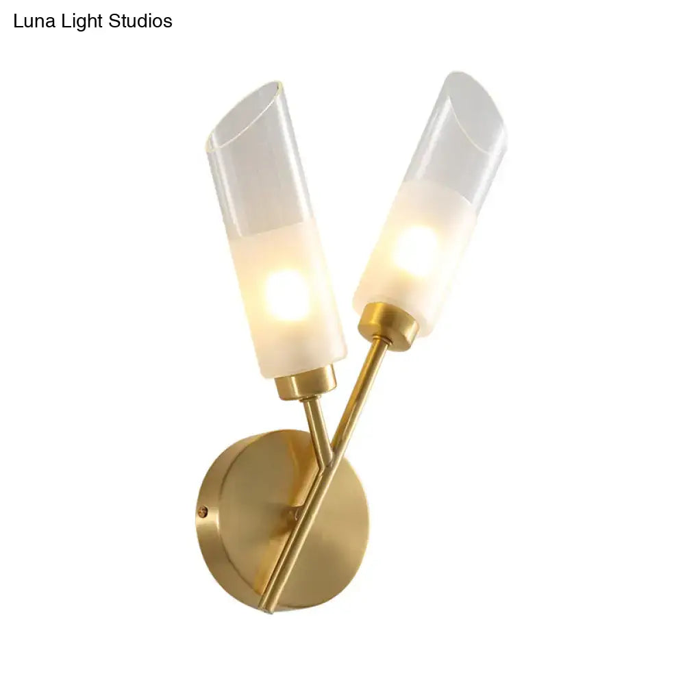 Modern brass 2-light glass wall sconce bedroom 110v-120v fixture