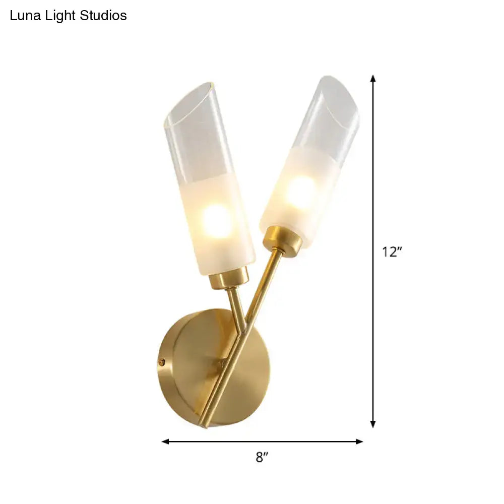 Modern brass 2-light glass wall sconce bedroom 110v-120v fixture