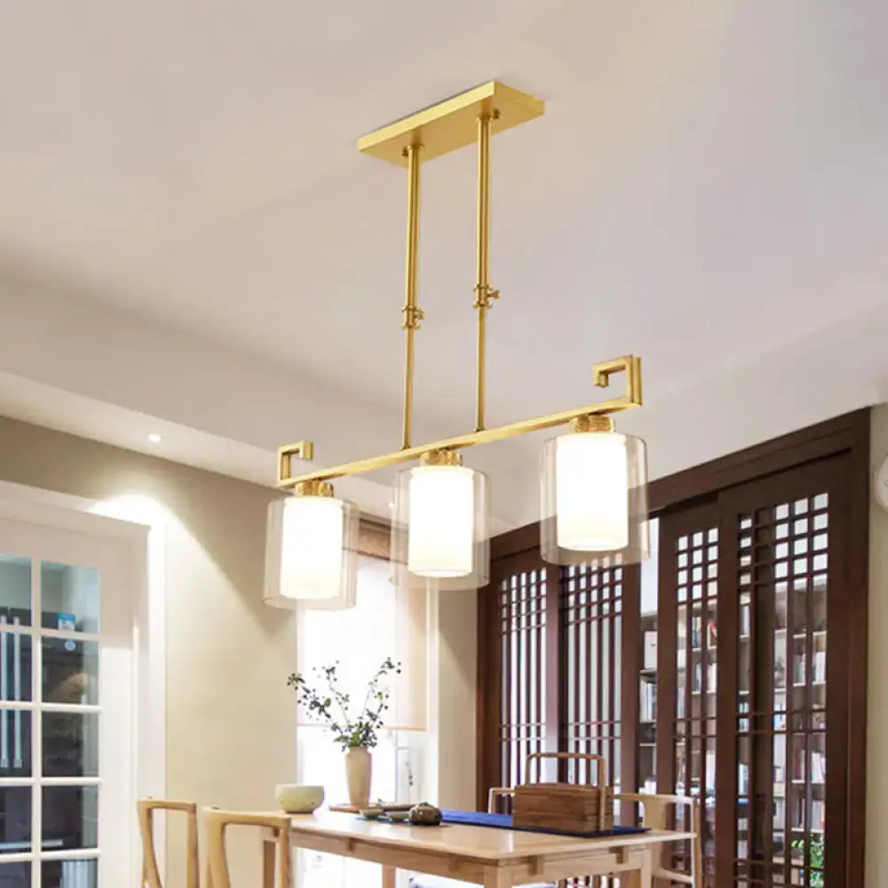 Modern brass 3 head cylinder island lighting kitchen pendant lamp