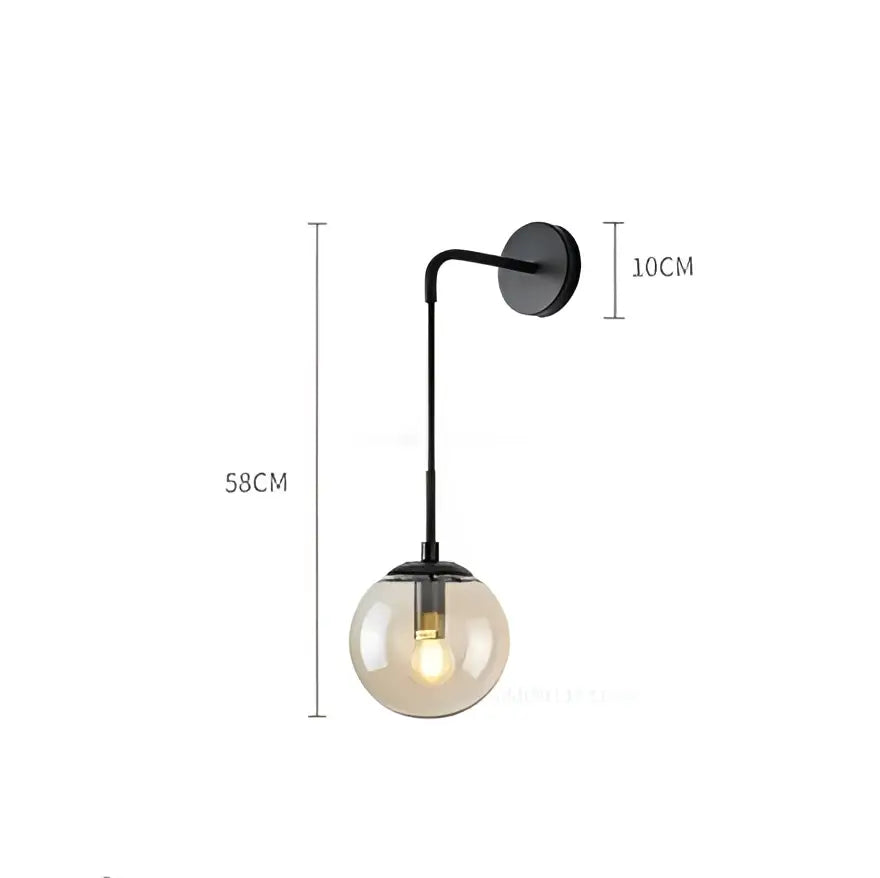 Modern brass amber glass ball wall lamps bedroom light