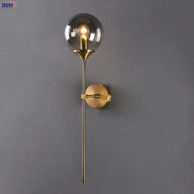 Modern brass and amber decorbites glass ball wall lamp for bedroom