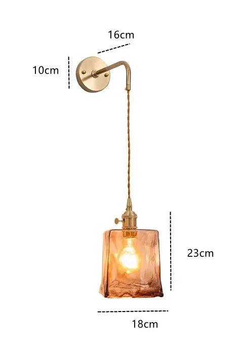 Modern brass and amber glass wall lamp for bedroom living room