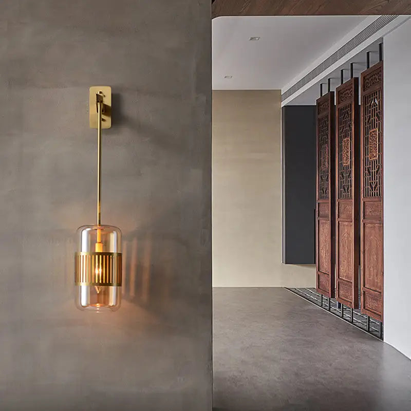 Modern brass and amber glass wall sconce – bedroom modern wall light