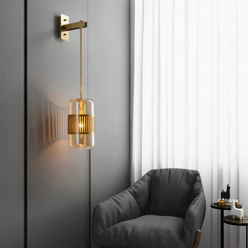 Modern brass and amber glass wall sconce – bedroom modern wall light