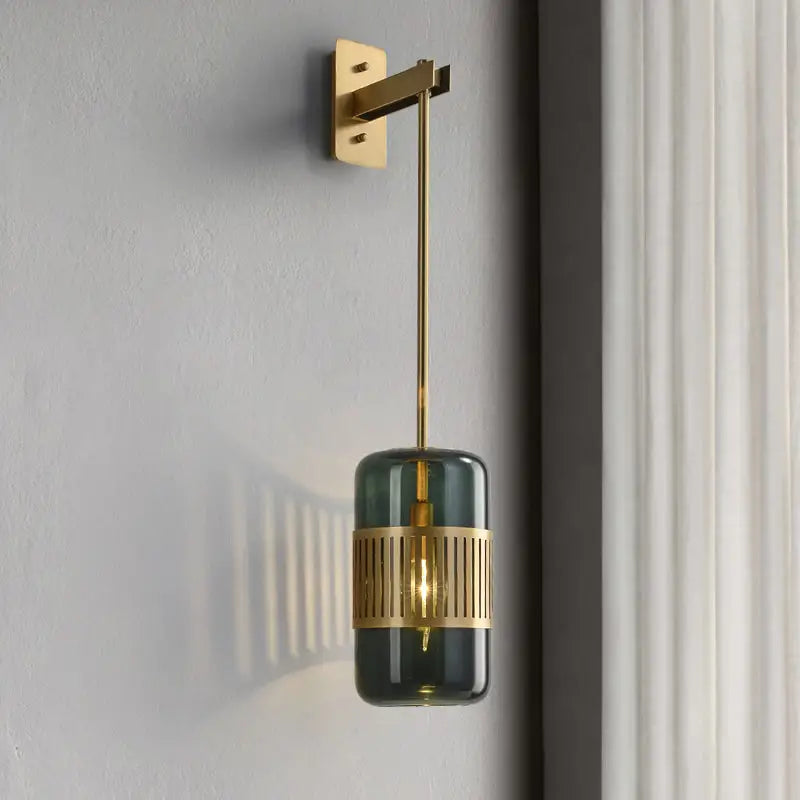 Modern brass and amber glass wall sconce – bedroom modern wall light