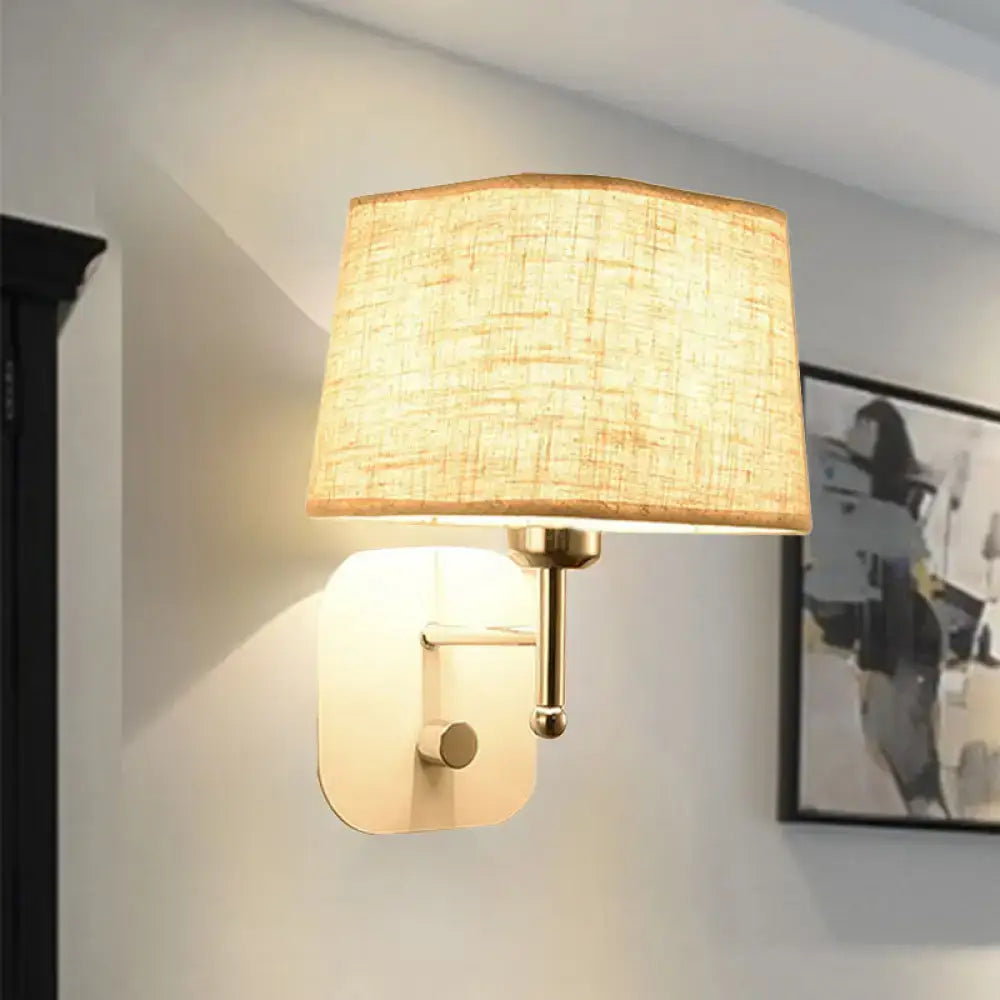Modern brass and beige linen wall sconce lighting bedroom lamp