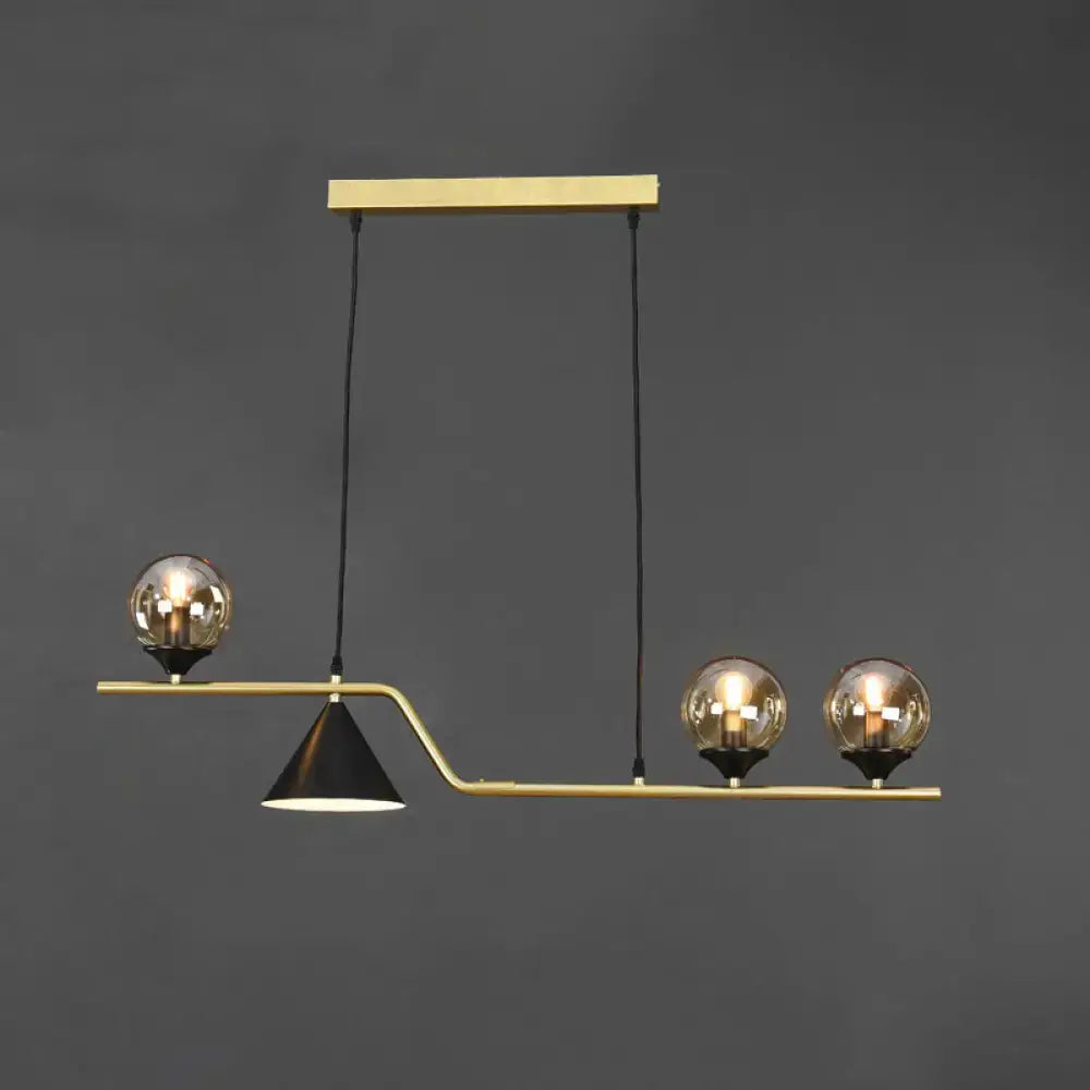 Modern brass and black 3 light hanging island light for dining room