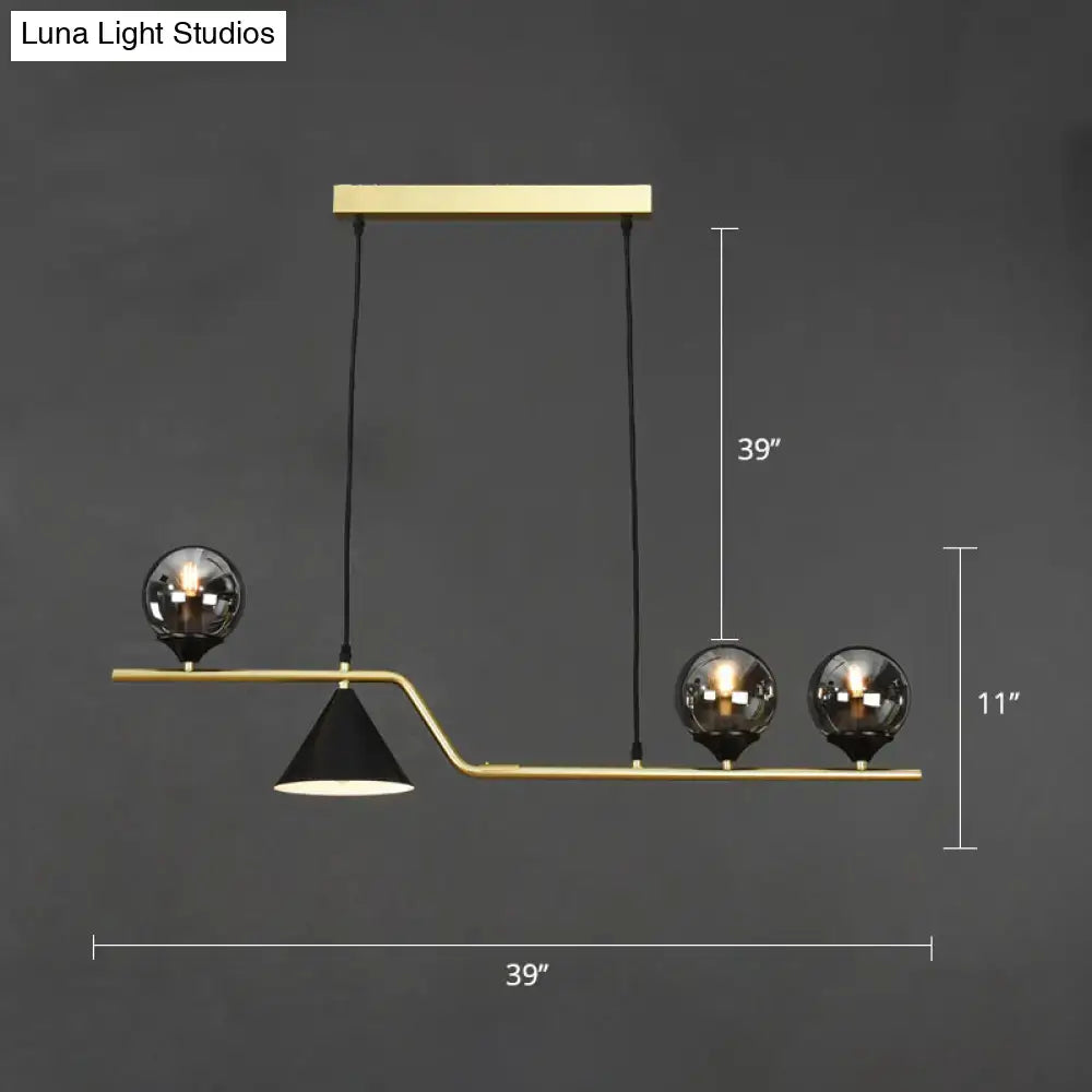 Modern brass and black 3 light hanging island light for dining room