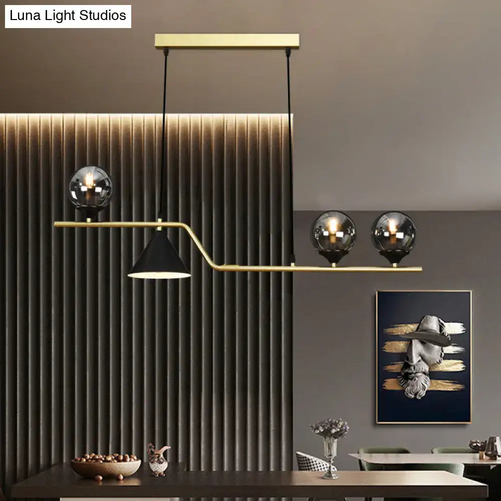 Modern brass and black 3 light hanging island light for dining room