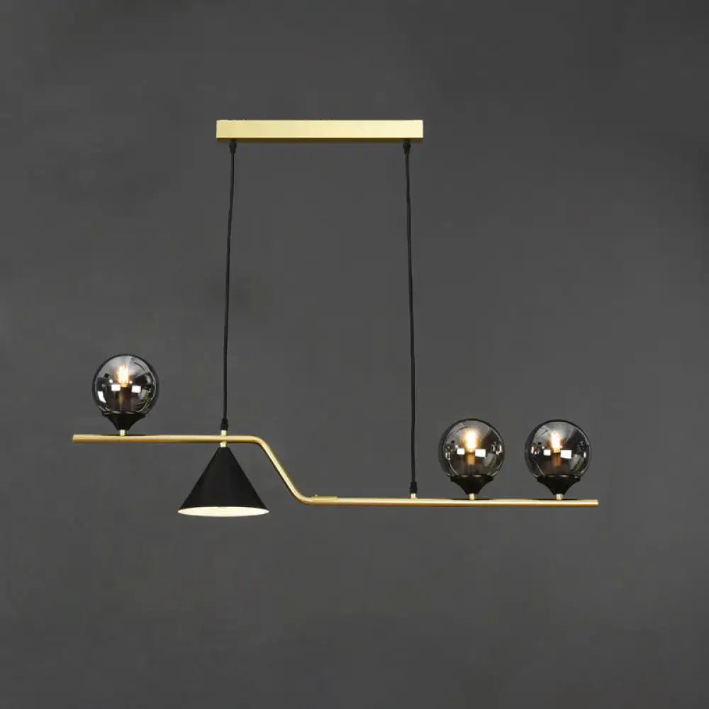 Modern brass and black 3 light hanging island light for dining room