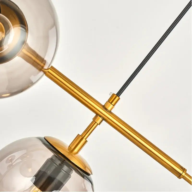 Modern brass and black art glass ball chandelier living room light