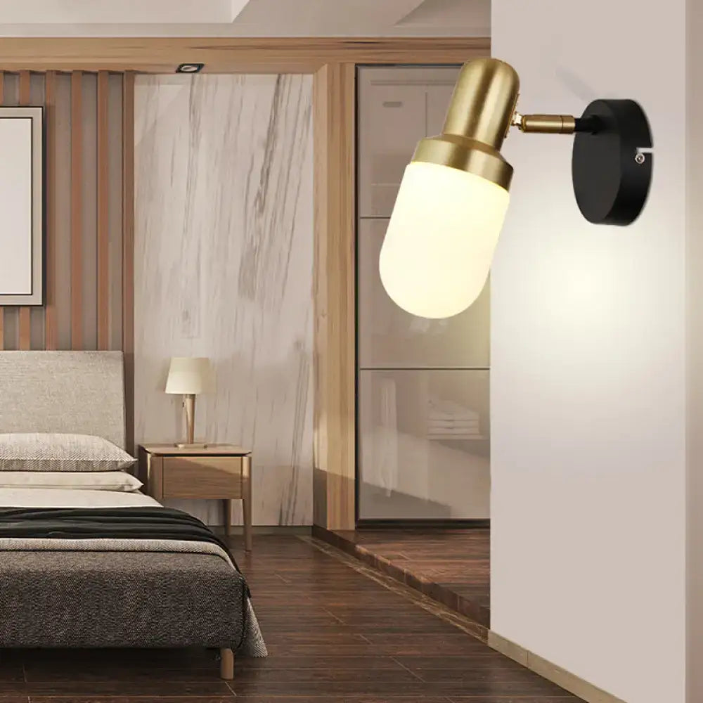 Modern brass and black glass sconce light bedroom wall lamp