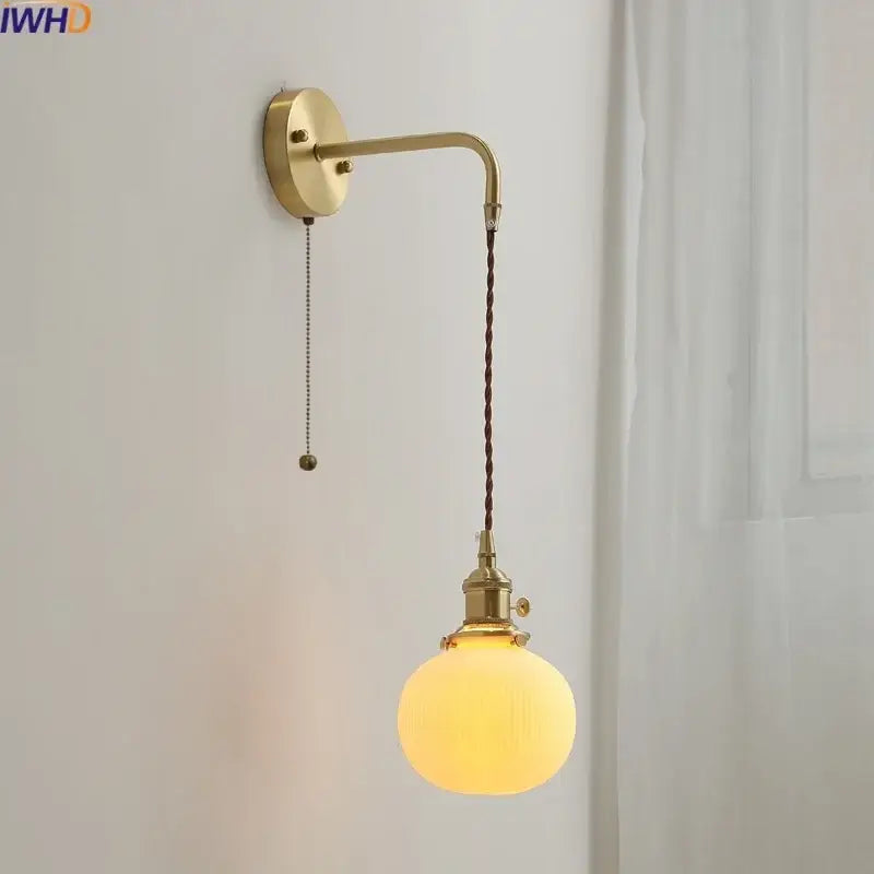 Modern brass and ceramic copper led wall lamp bedroom sconce