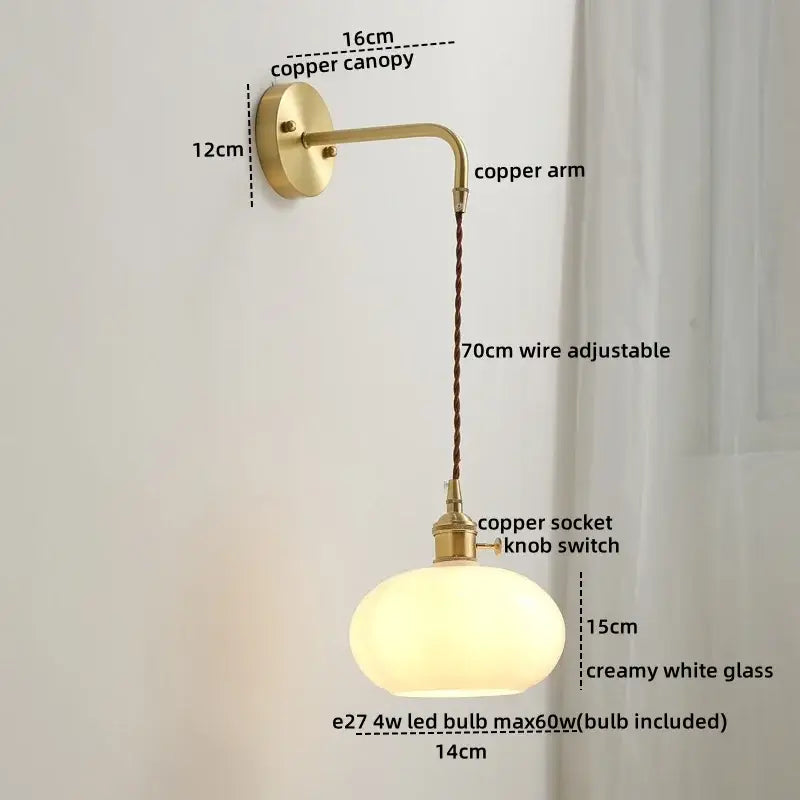 Modern brass and ceramic copper led wall lamp bedroom sconce