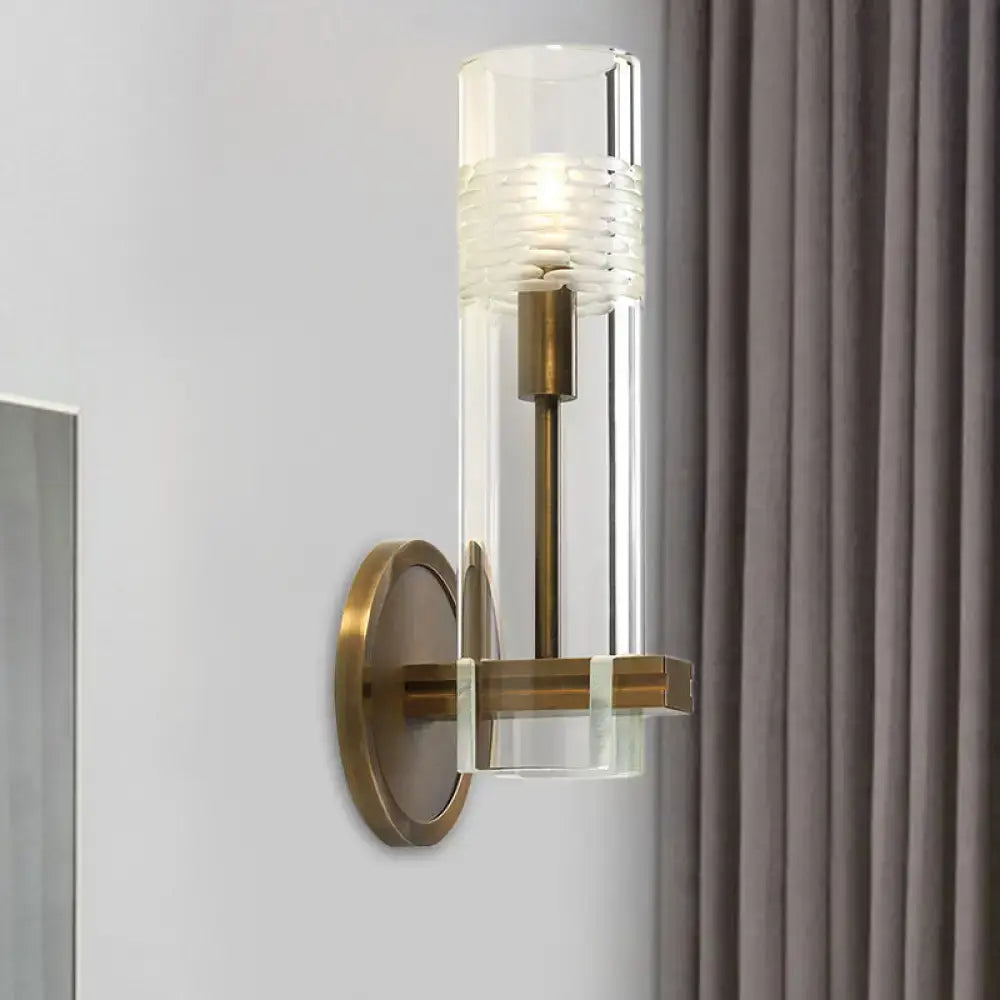 Modern brass and clear glass metal arm sconce bedroom wall light