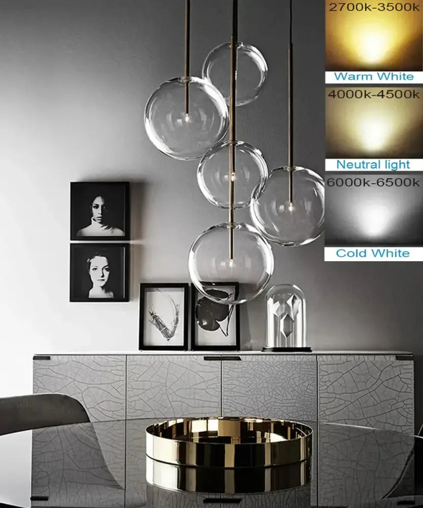 Modern brass and clear glass pendant light dining room globe chandelier