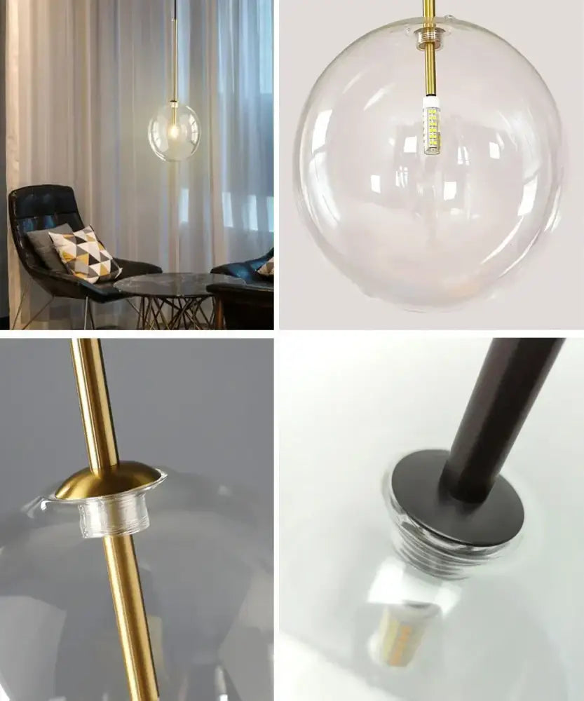 Modern brass and clear glass pendant light dining room globe chandelier