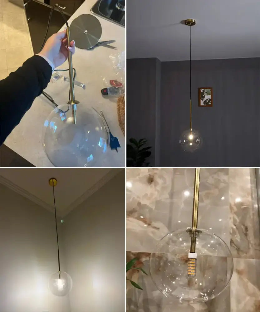 Modern brass and clear glass pendant light dining room globe chandelier