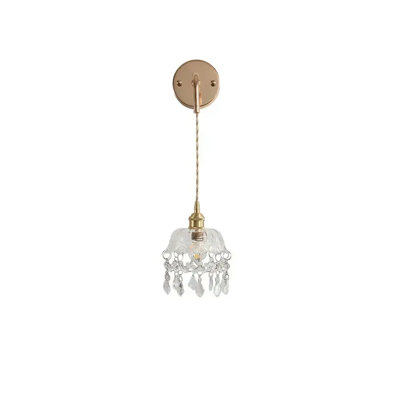 Modern brass and clear glass wall lamp bedroom crystal sconce