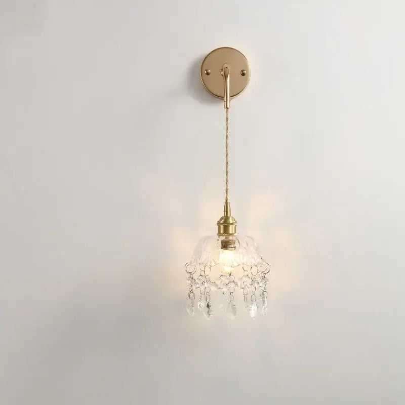 Modern brass and clear glass wall lamp bedroom crystal sconce