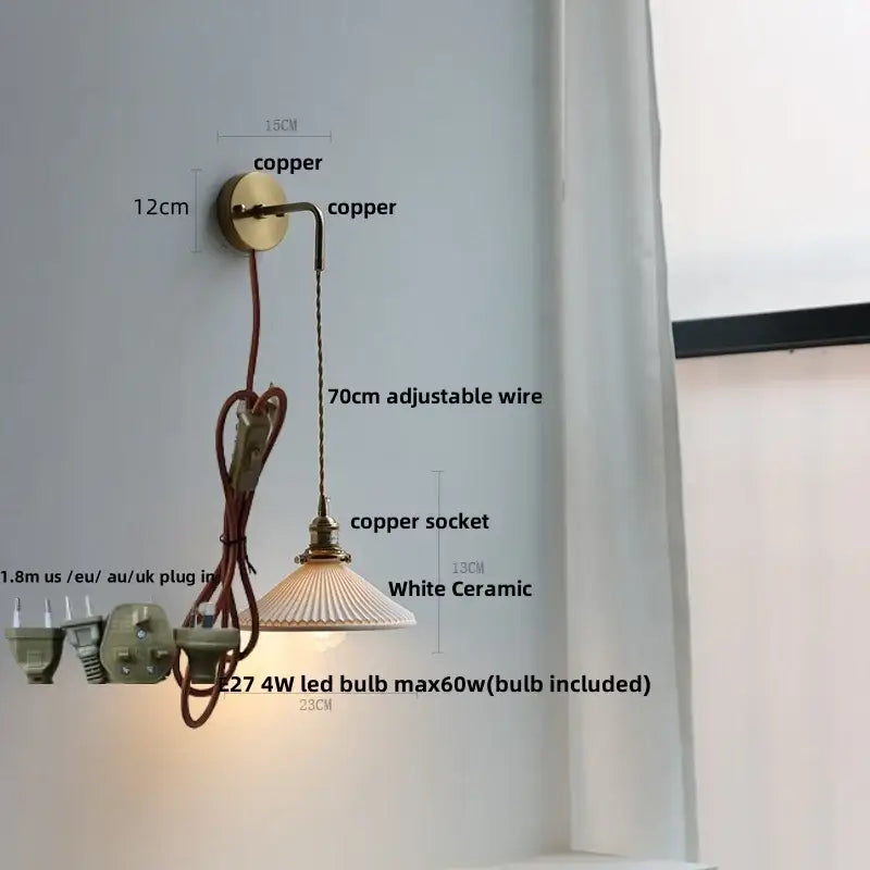 Modern brass and clear glass wall lamp bedroom crystal sconce