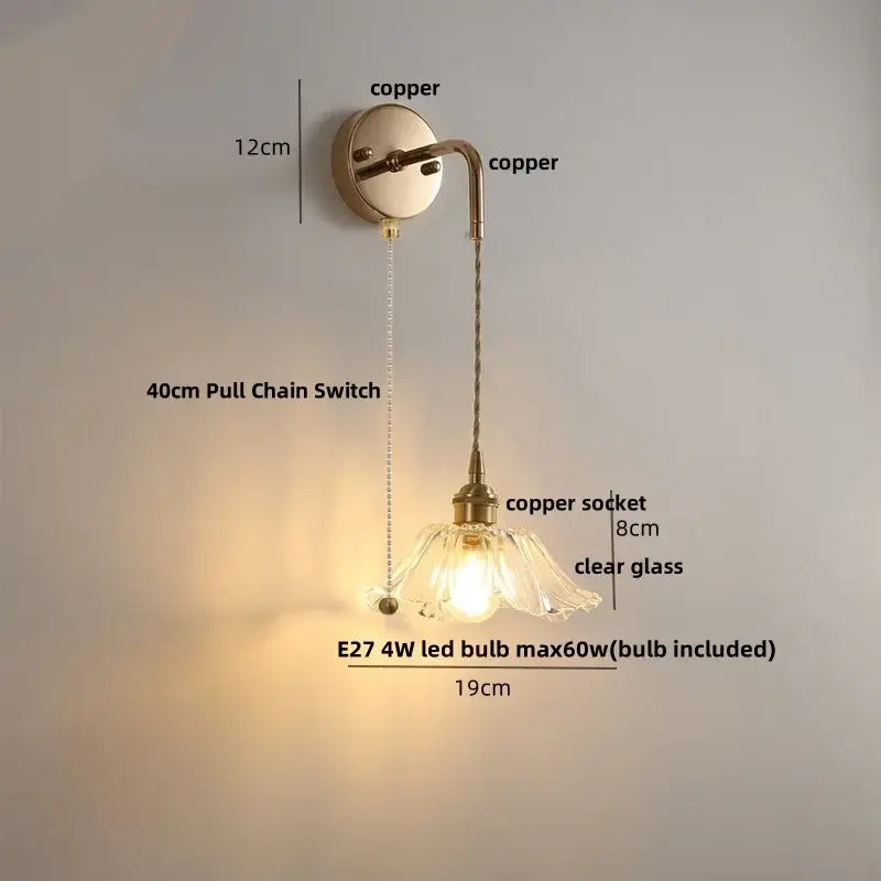 Modern brass and clear glass wall lamp bedroom crystal sconce