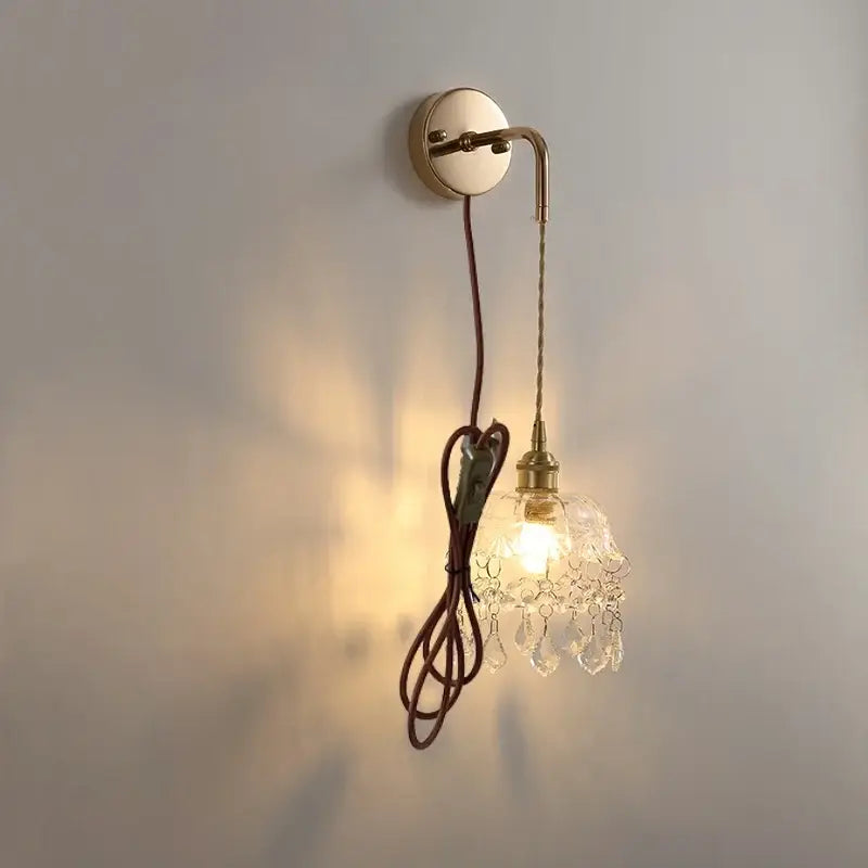 Modern brass and clear glass wall lamp bedroom crystal sconce