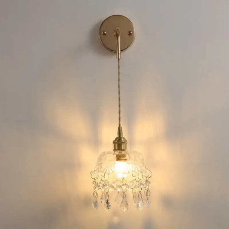 Modern brass and clear glass wall lamp bedroom crystal sconce