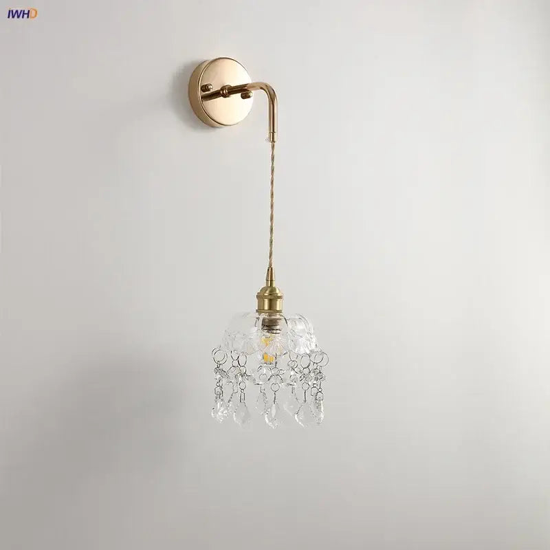 Modern brass and clear glass wall lamp bedroom crystal sconce