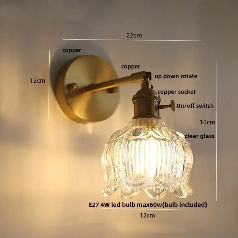 Modern brass and clear glass wall lights bedroom sconce