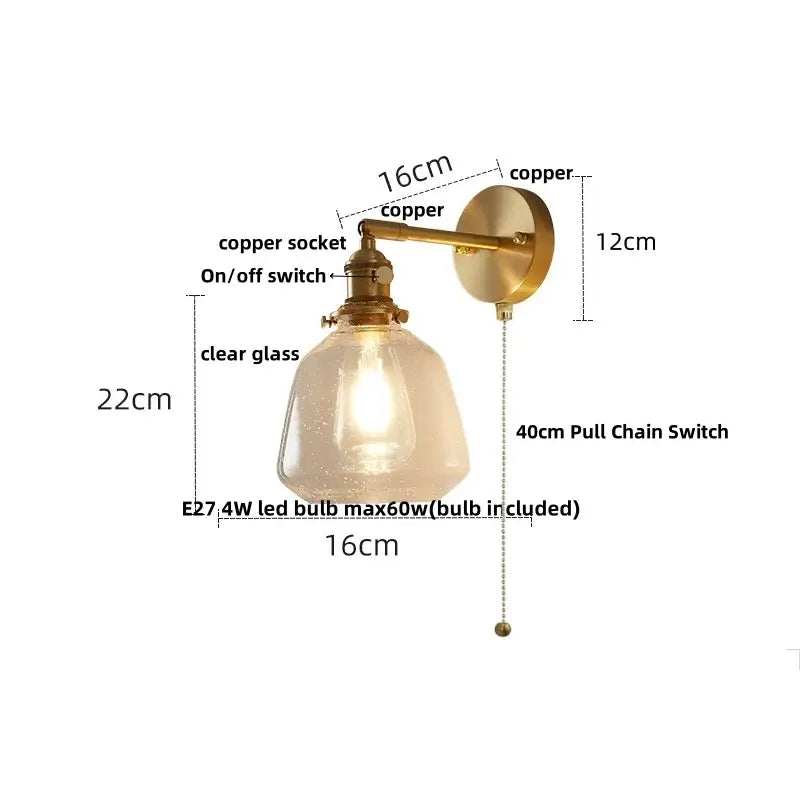 Modern brass and clear glass wall lights bedroom sconce