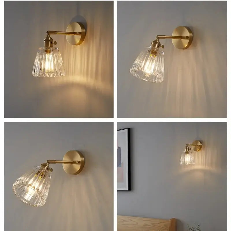 Modern brass and clear glass wall lights bedroom sconce