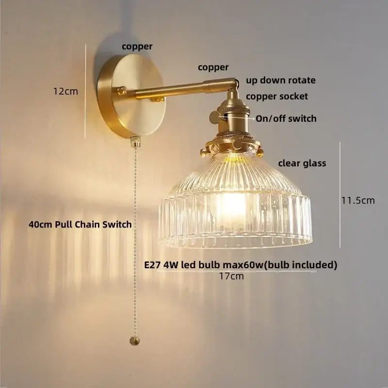 Modern brass and clear glass wall lights bedroom sconce
