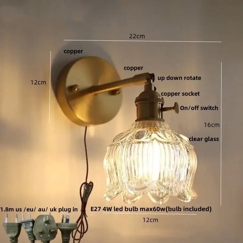 Modern brass and clear glass wall lights bedroom sconce