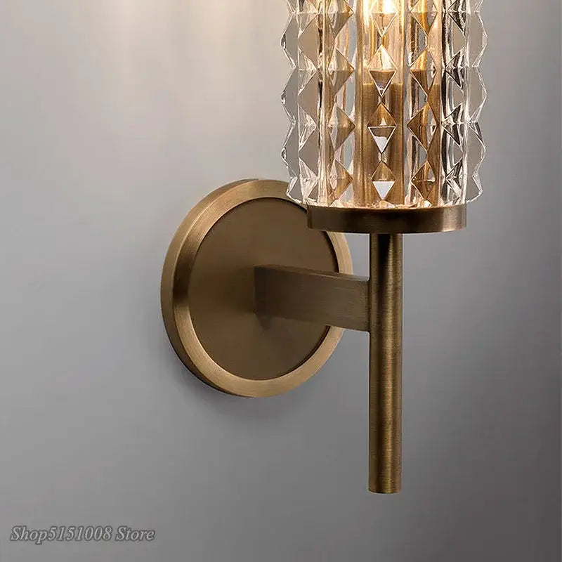 Modern brass and crystal copper wall sconce for living room lighting