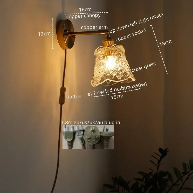 Modern brass and crystal led wall lamps bedroom sconce