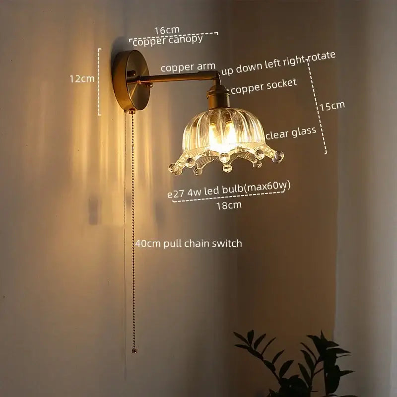 Modern brass and crystal led wall lamps bedroom sconce