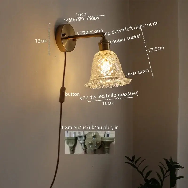 Modern brass and crystal led wall lamps bedroom sconce