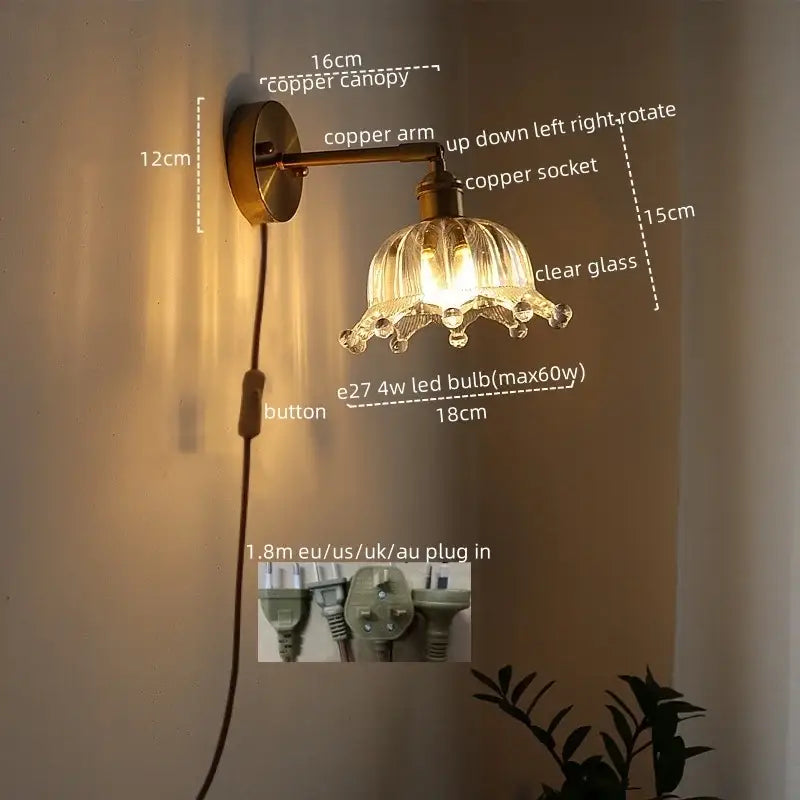 Modern brass and crystal led wall lamps bedroom sconce