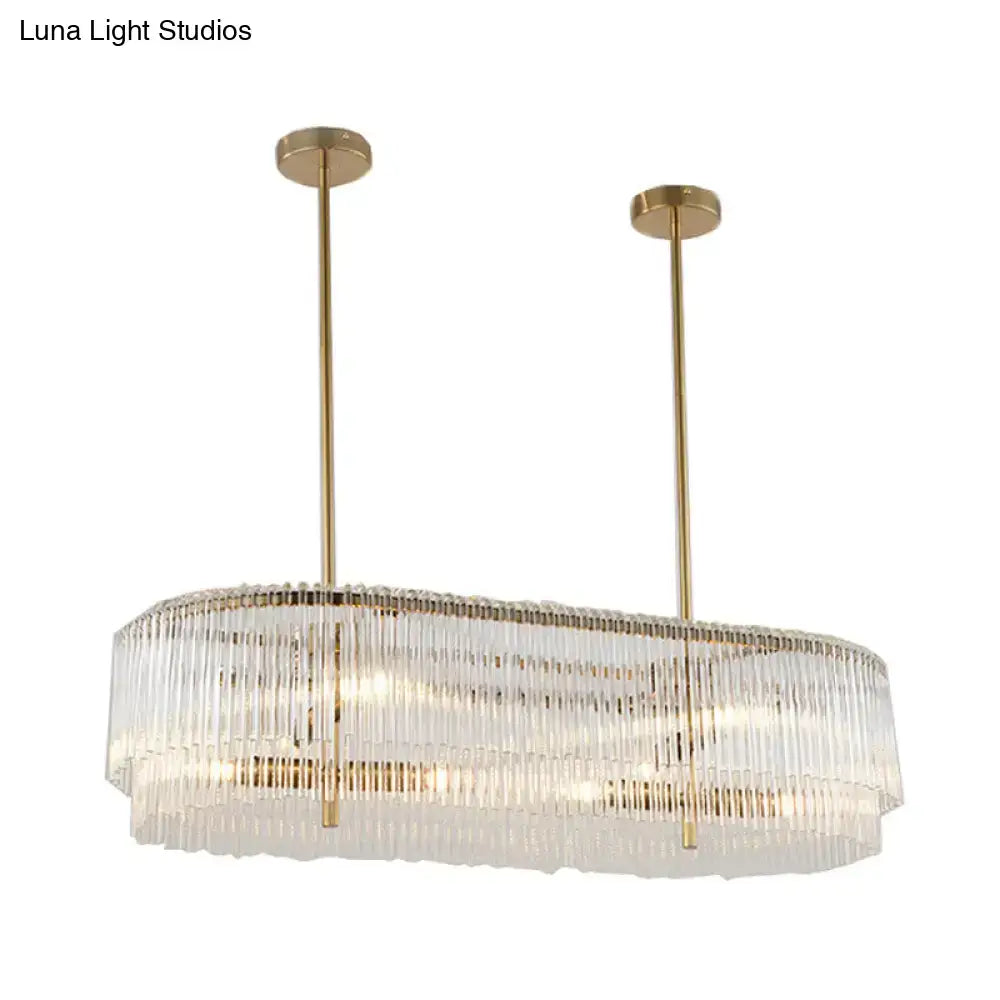 Modern brass and crystal oval island chandelier dining room light