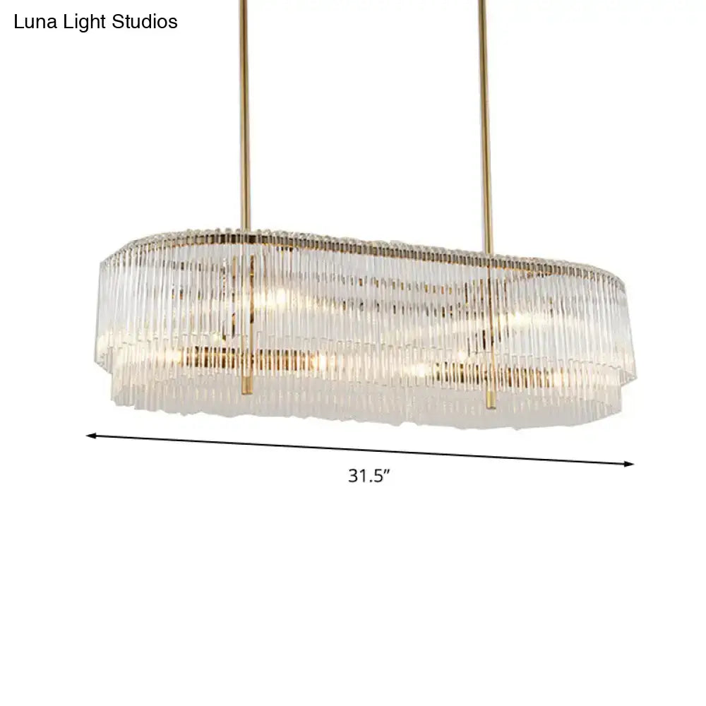 Modern brass and crystal oval island chandelier dining room light