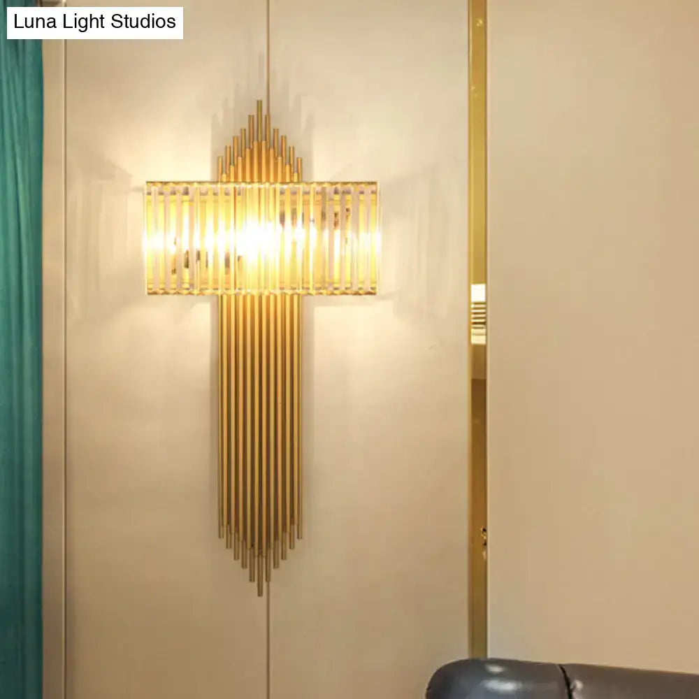 Modern brass and crystal rectangular wall lighting for bedroom