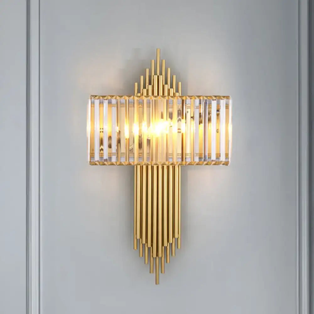 Modern brass and crystal rectangular wall lighting for bedroom