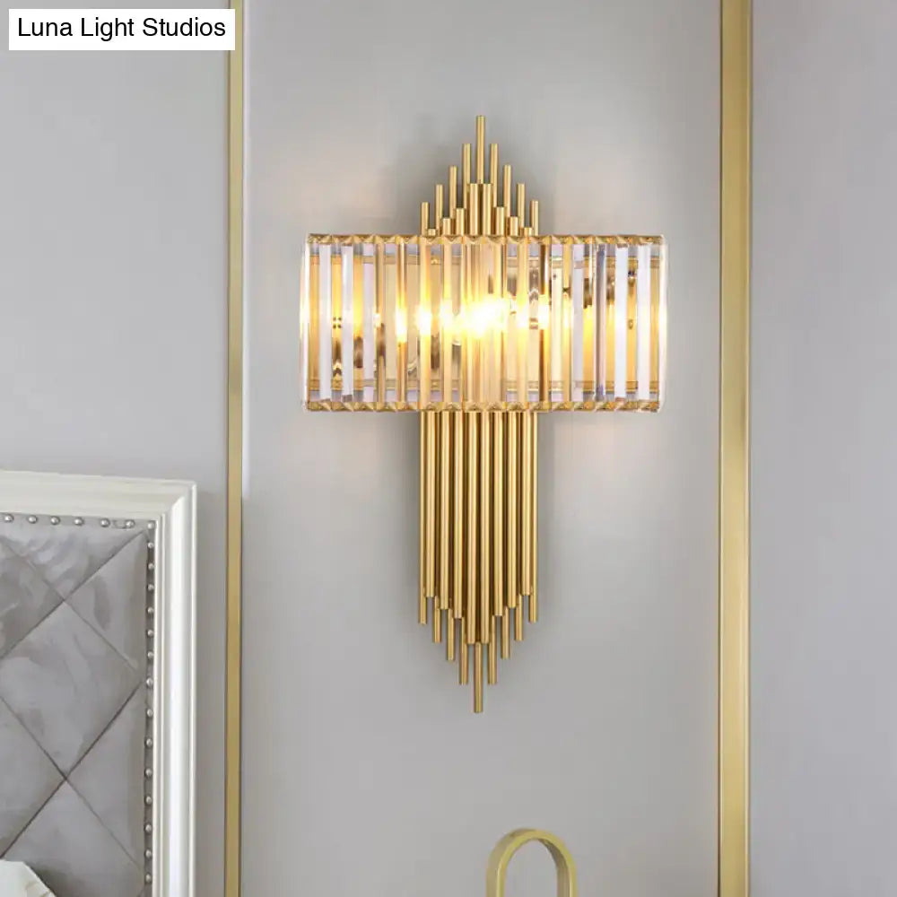 Modern brass and crystal rectangular wall lighting for bedroom