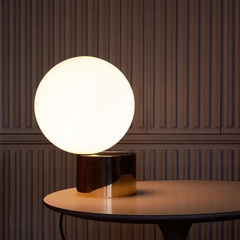 Modern brass and decorbites glass circular table lamp for bedroom