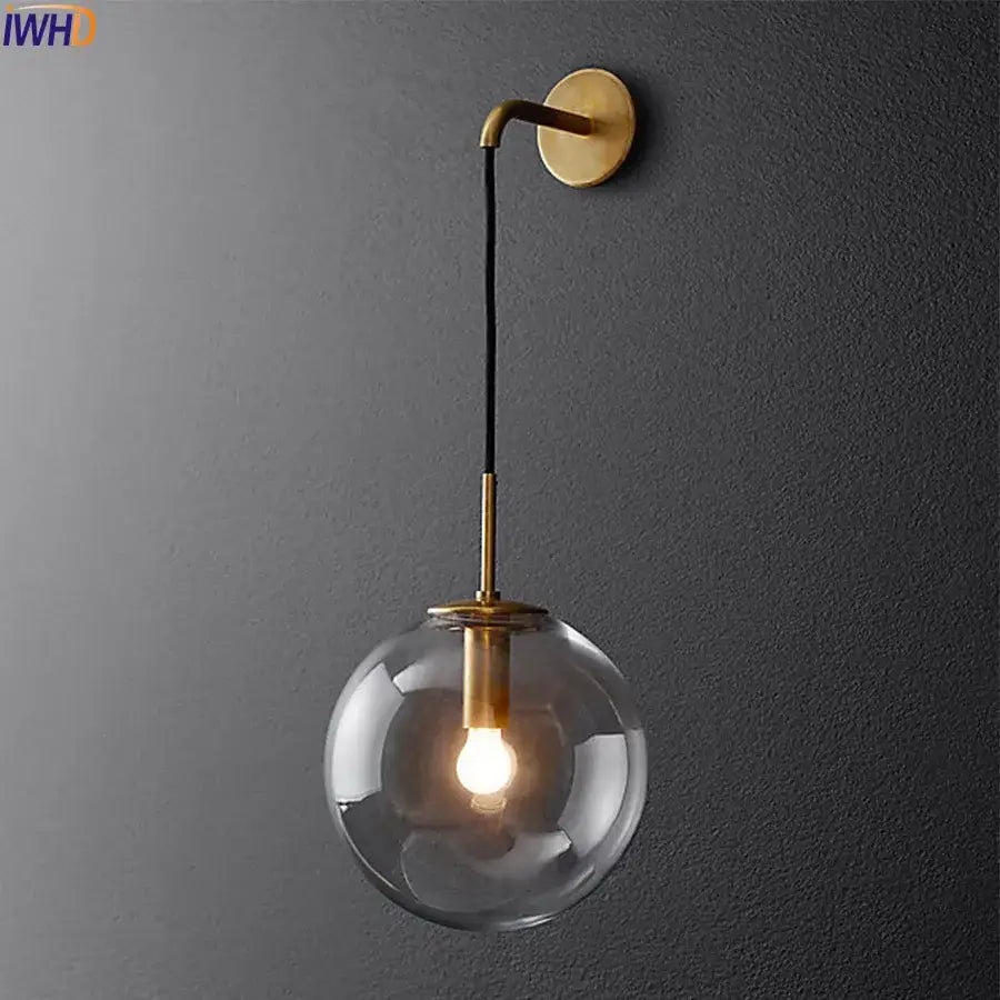 Modern brass and glass ball wall lamp bathroom sconce