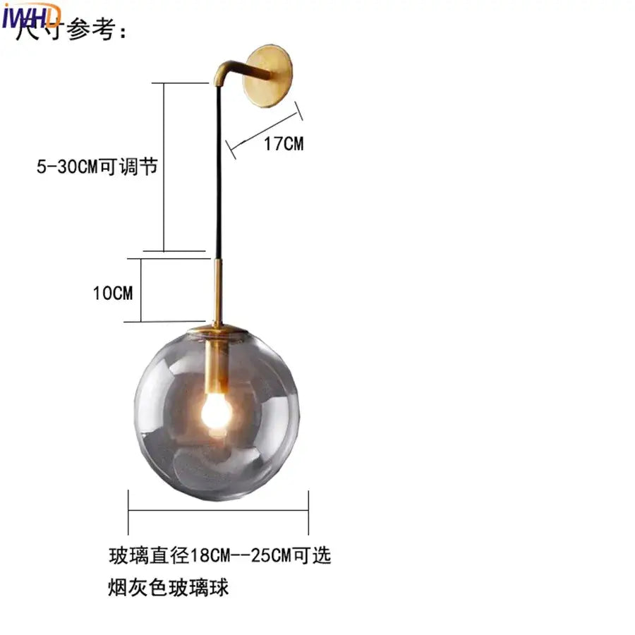Modern brass and glass ball wall lamp bathroom sconce