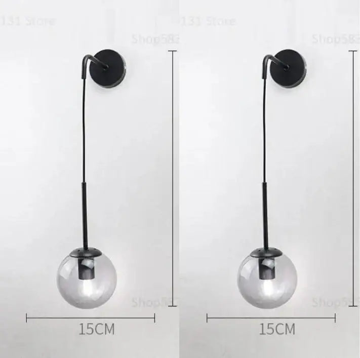 Modern brass and glass ball wall lamp for bedroom decor