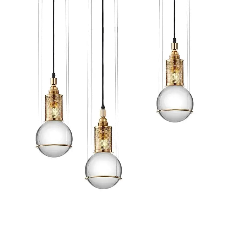 Modern brass and glass crystal ball led pendant light dining room