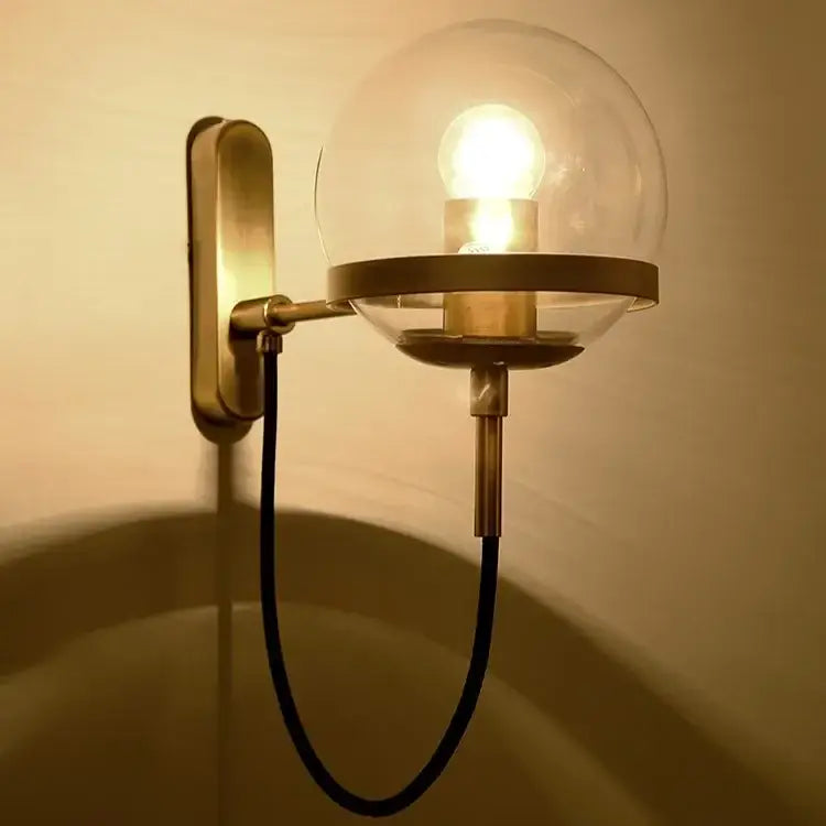 Modern brass and glass globe led wall lamps bedroom sconce light